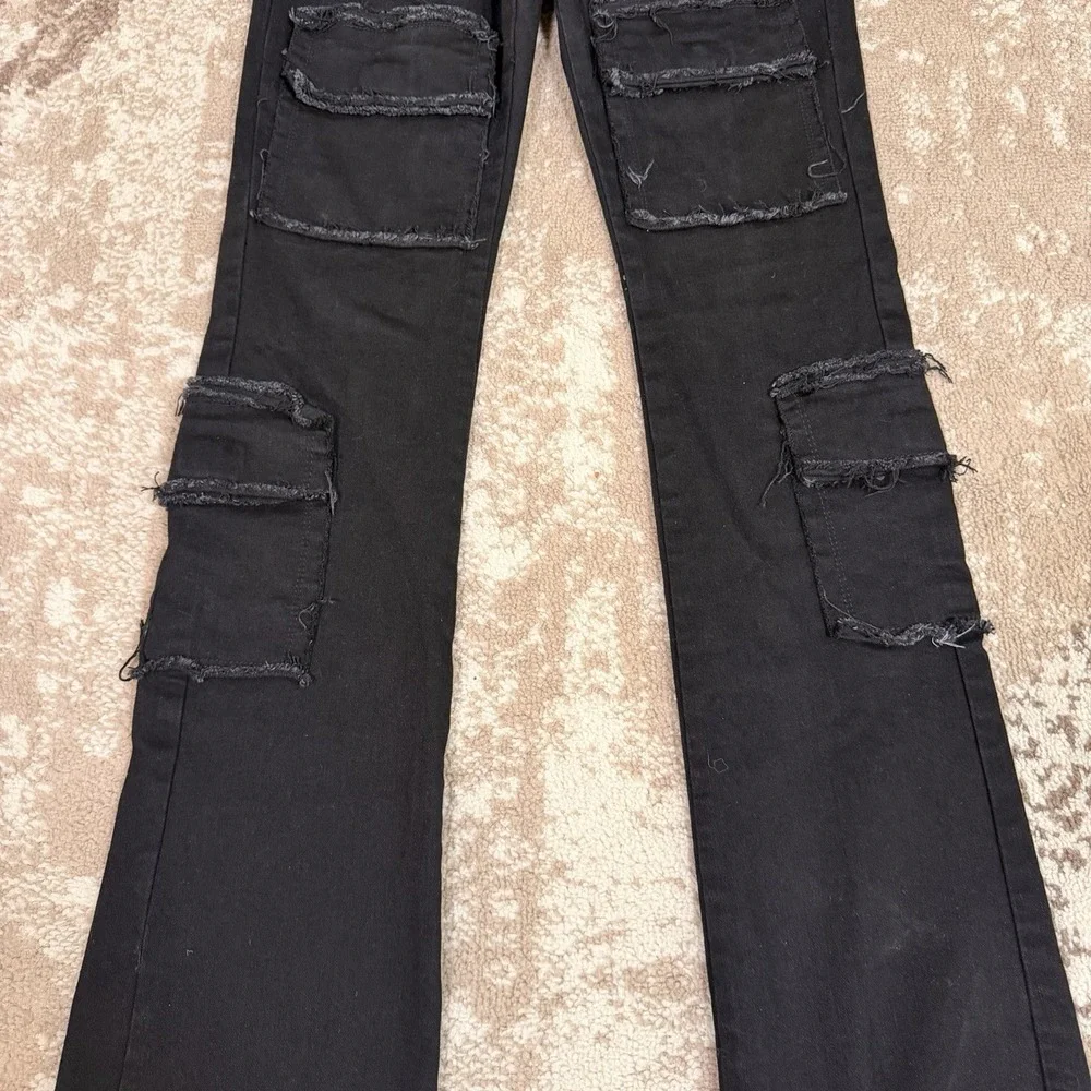 Rockstar Original Jeans Mens 32x36‎ Black Flare Super Stack Cargo Punk Grunge